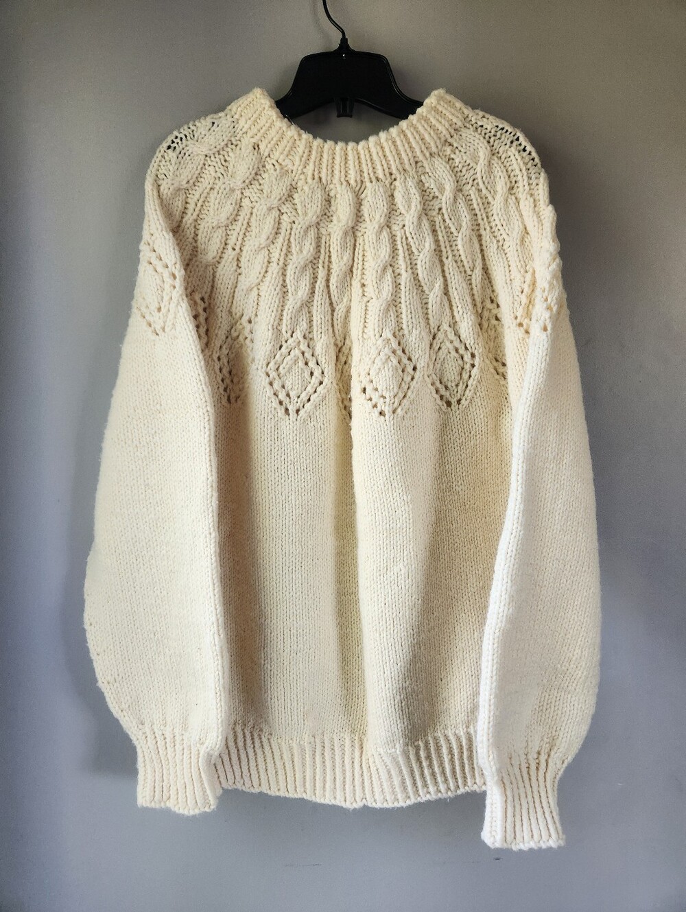 Handknit Cream Chunky Knit Aran Fisherman Pattern Sweater
